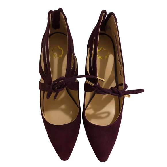 Suede Leather Heels NEW Cage Wrap Pumps Gladiator Bow Tie Metallic Gold Wine 7 - Picture 3 of 11